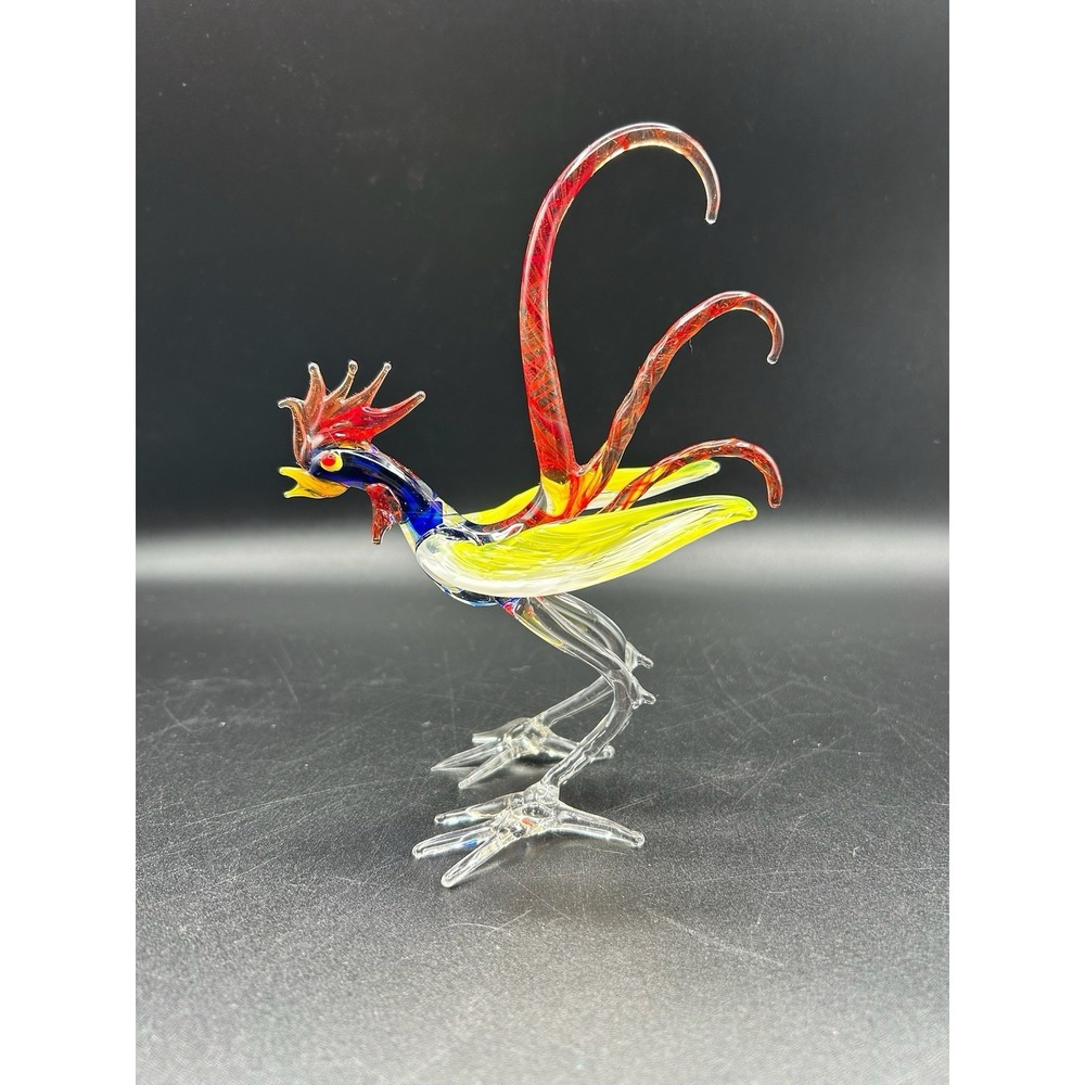 Rooster Chicken Murano Style Hand Blown Art Glass farm small Red Green Yellow
